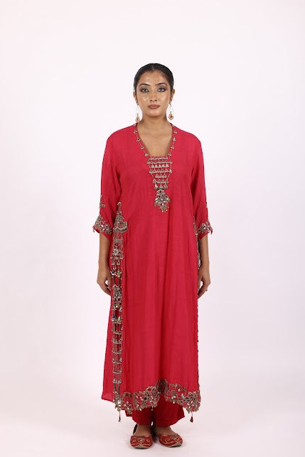 Red Silk Chiffon Suit