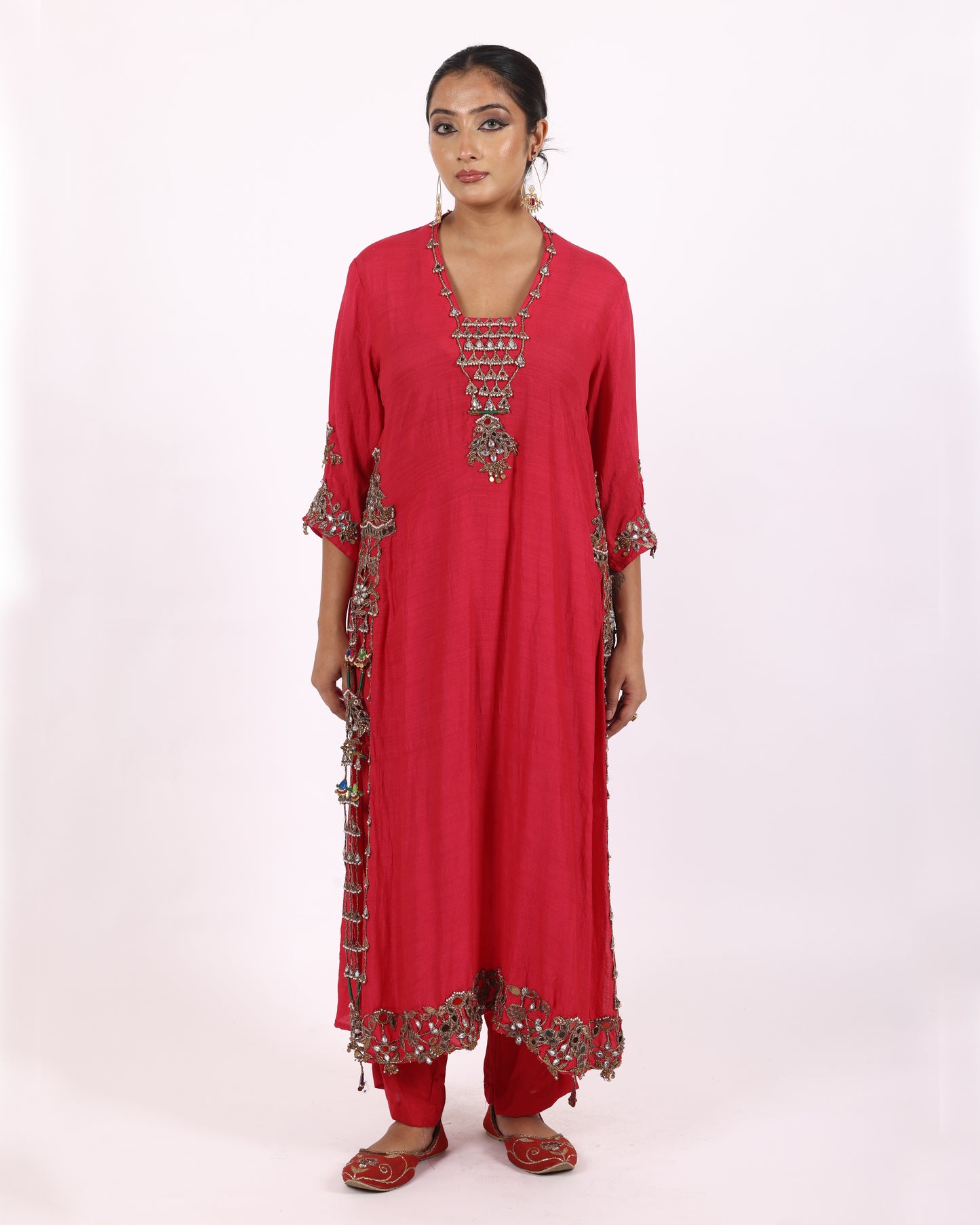 Red Silk Chiffon Suit
