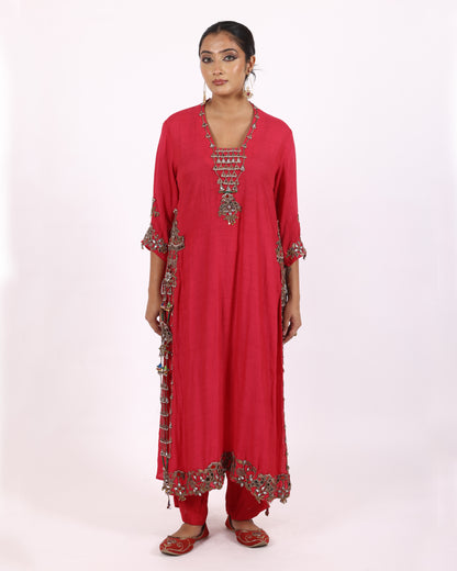 Red Silk Chiffon Suit
