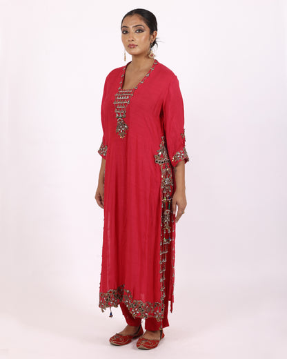 Red Silk Chiffon Suit