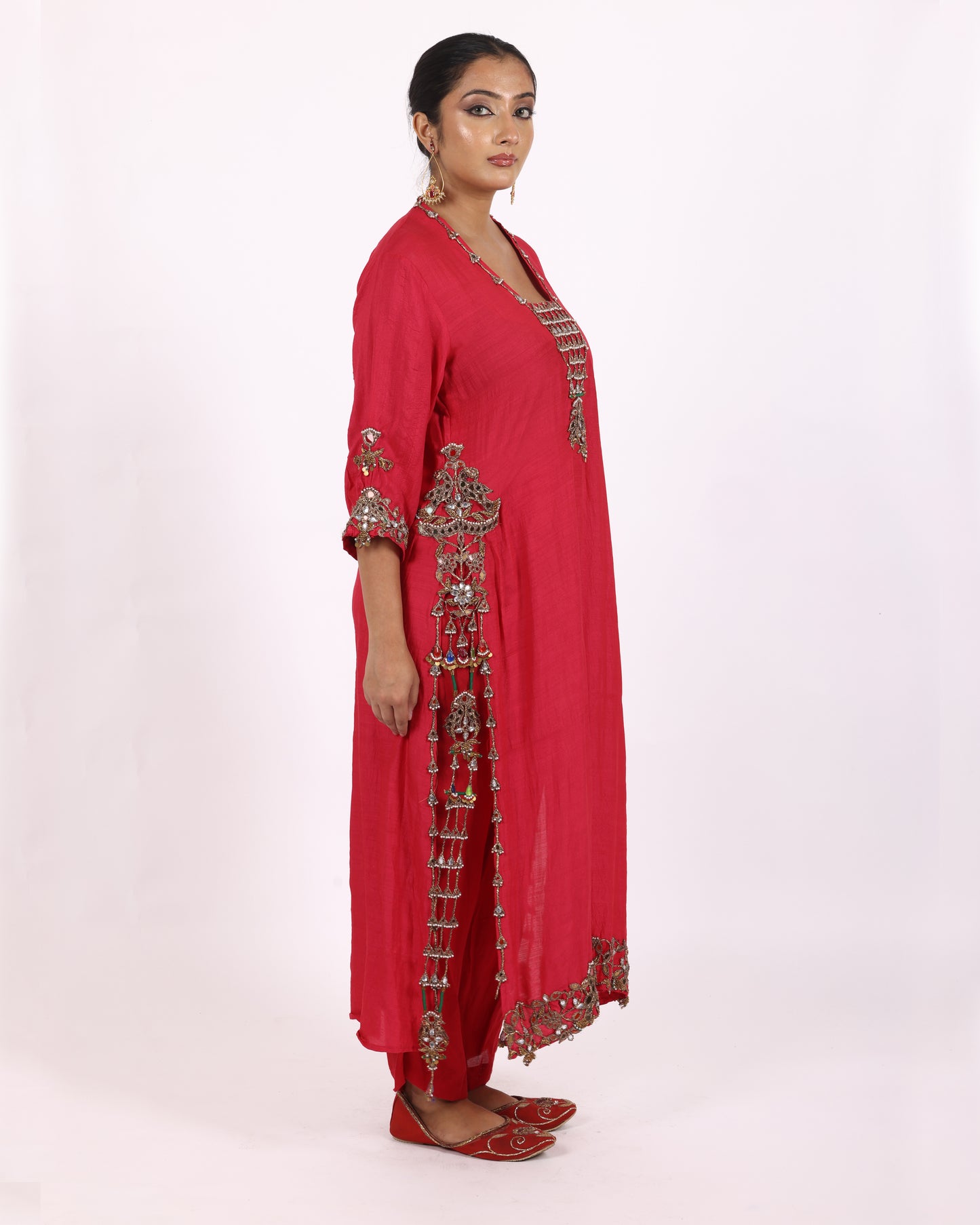 Red Silk Chiffon Suit