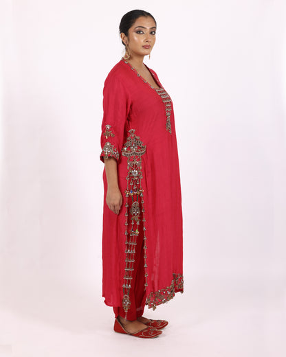 Red Silk Chiffon Suit
