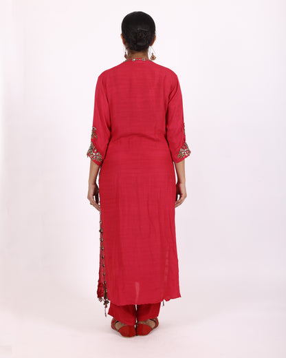 Red Silk Chiffon Suit