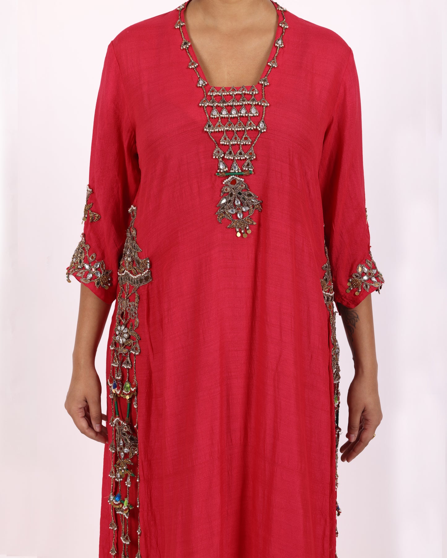Red Silk Chiffon Suit