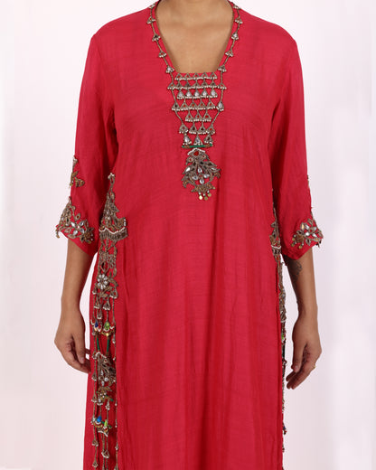 Red Silk Chiffon Suit