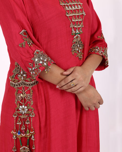Red Silk Chiffon Suit