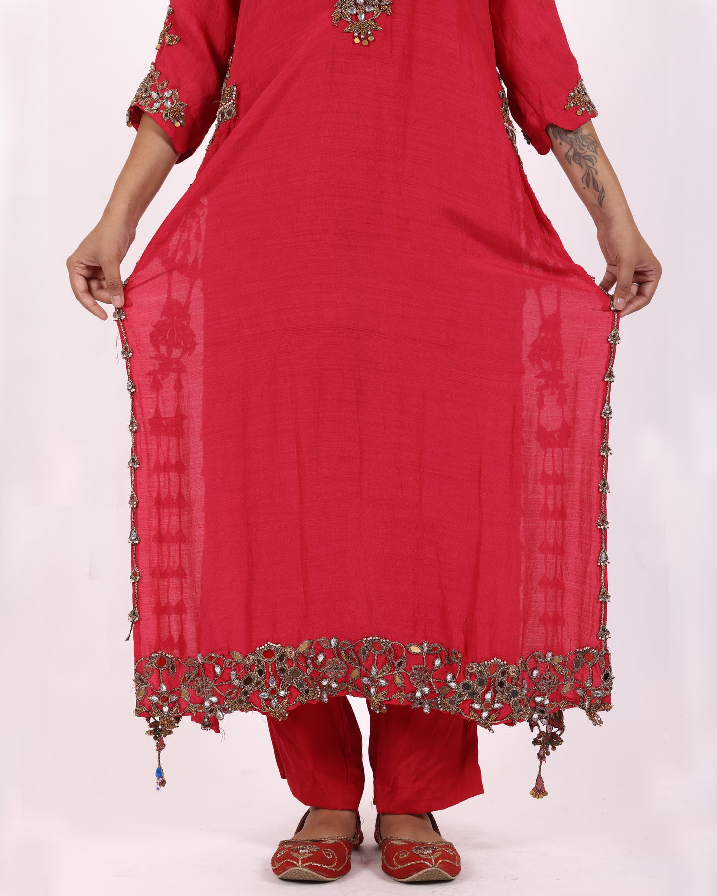 Red Silk Chiffon Suit