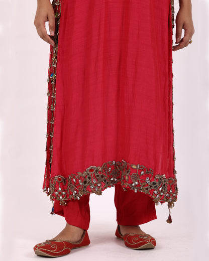 Red Silk Chiffon Suit