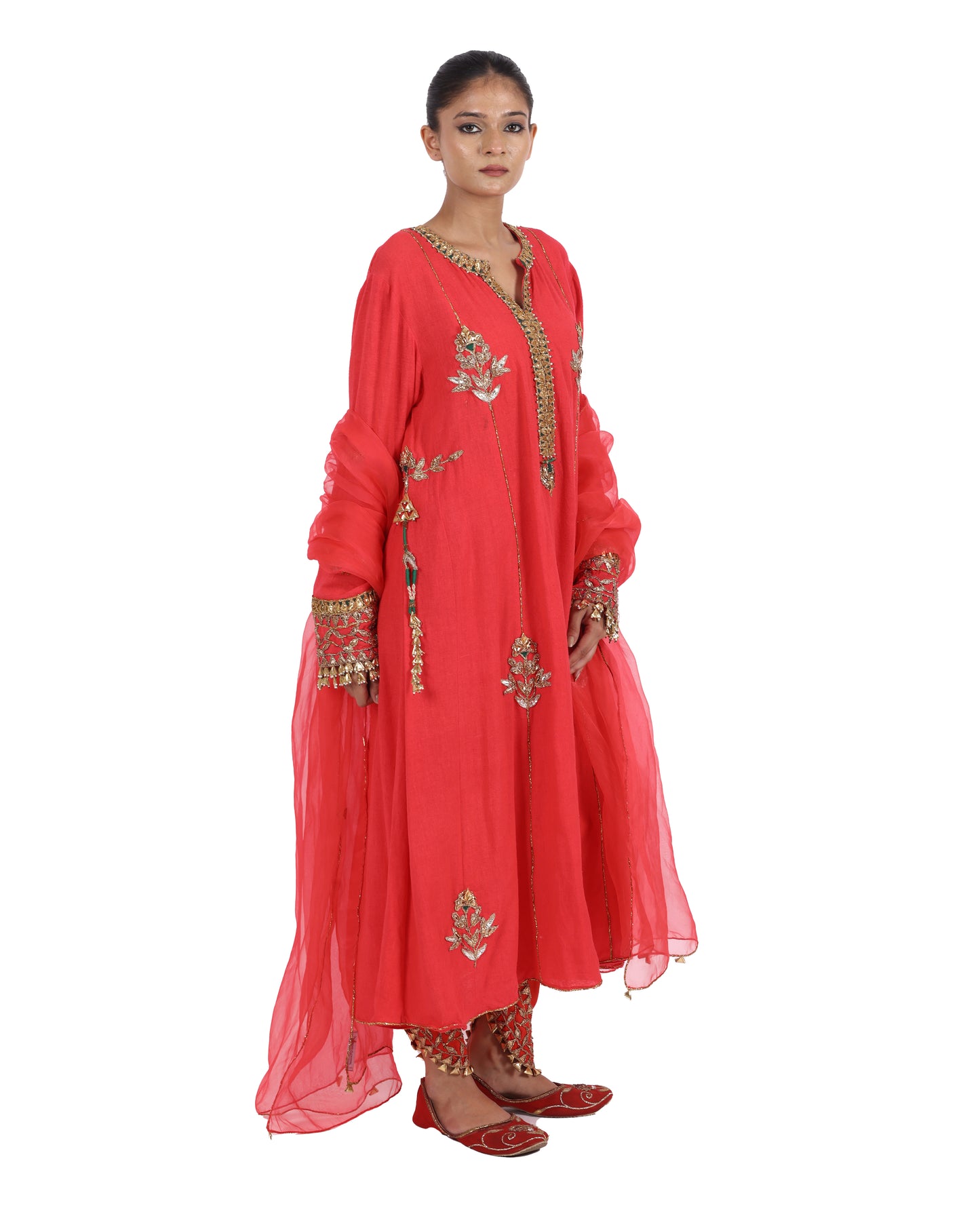 Bright Red Matka Silk Suit