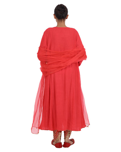 Bright Red Matka Silk Suit