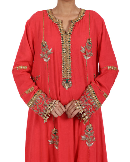 Bright Red Matka Silk Suit