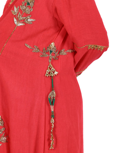 Bright Red Matka Silk Suit