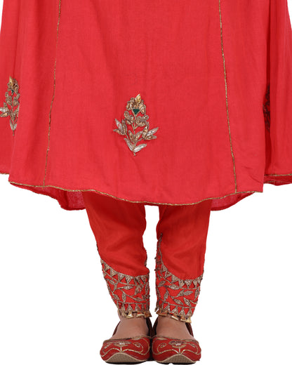 Bright Red Matka Silk Suit