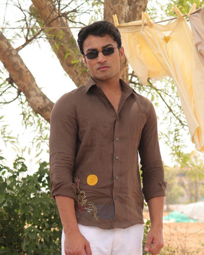 Positano Coastline Hand-Embroidered Linen Shirt