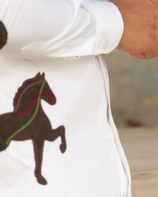 Derby Crest Hand-Embroidered White Linen Shirt