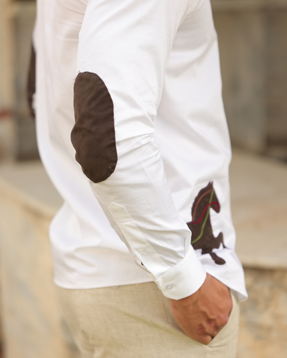 Derby Crest Hand-Embroidered White Linen Shirt