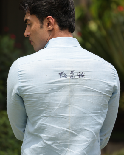 Bleu Marine Hand-Embroidered Linen Shirt