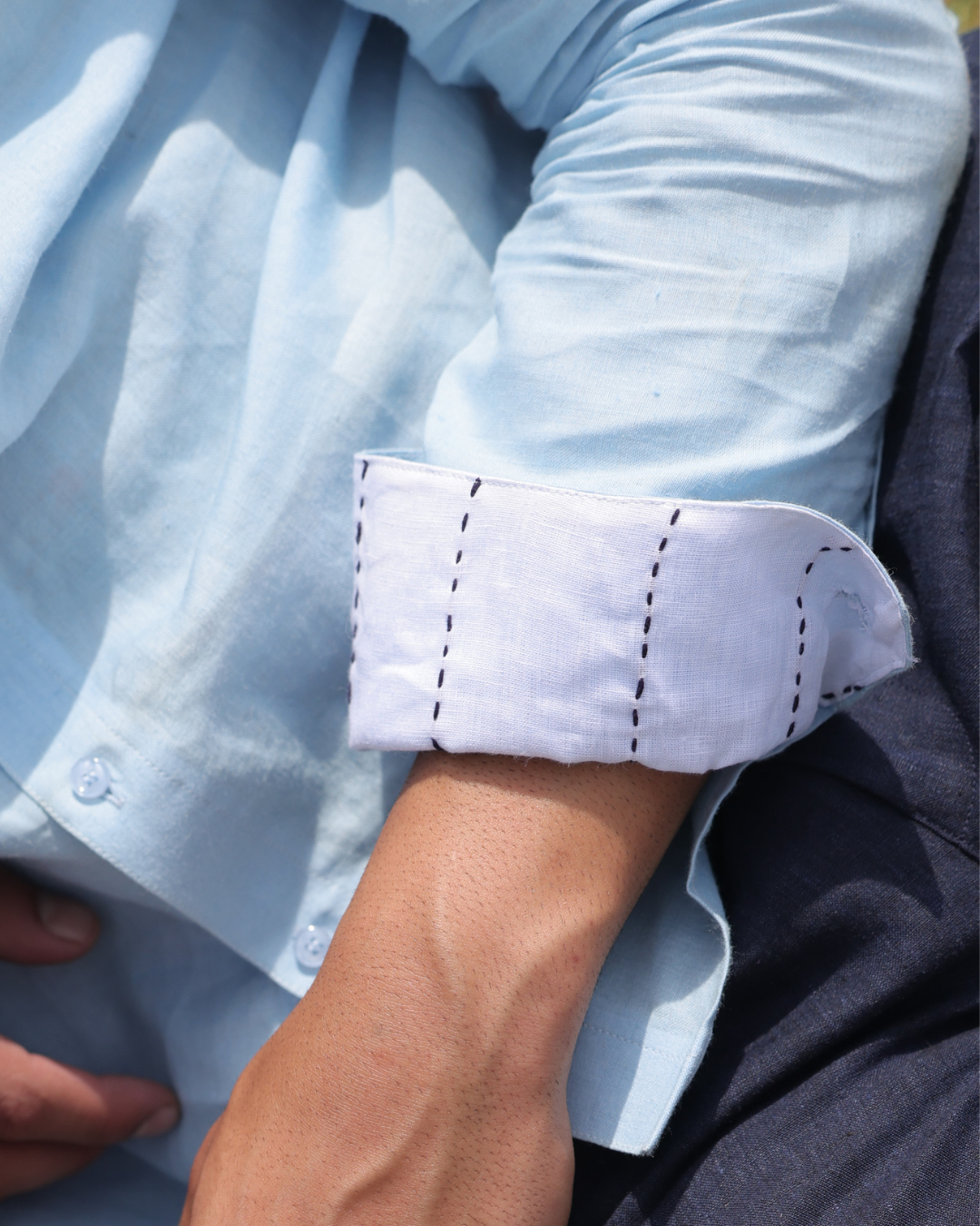 Bleu Marine Hand-Embroidered Linen Shirt