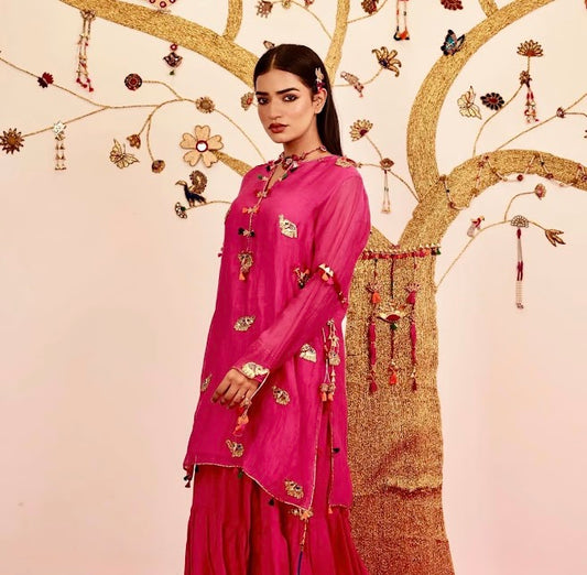 Vibrant Rani Pink Chanderi Suit