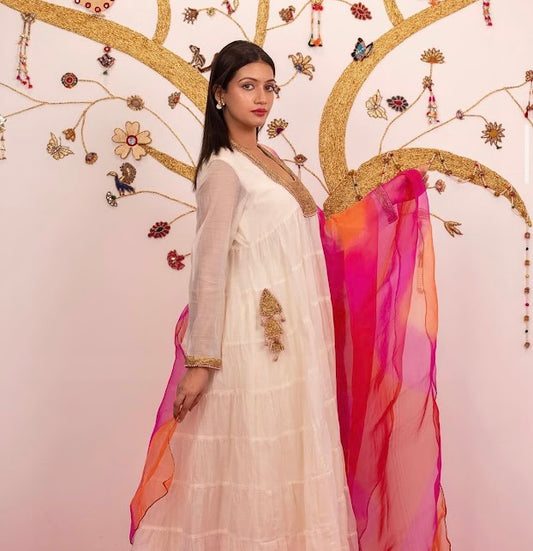 off-white Chanderi tear dress