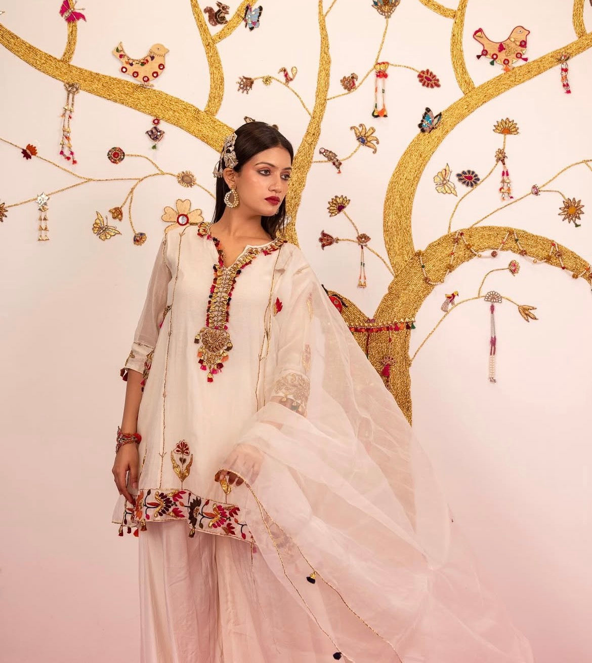 luxurious off-white silk suit