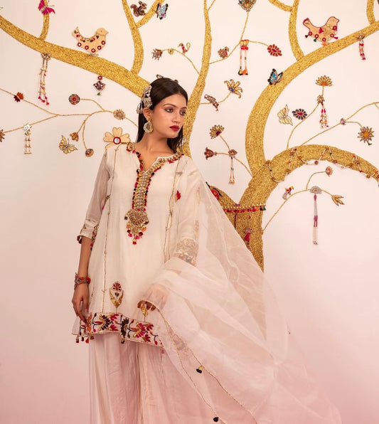 luxurious off-white silk suit