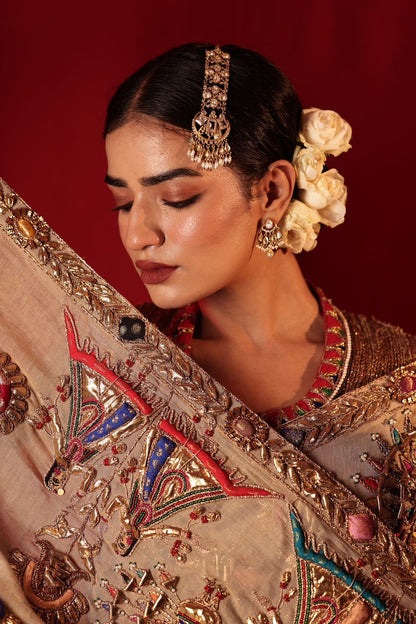 Hand-Embroidered Bridal Saree with Intricate Zardozi & Stone Work